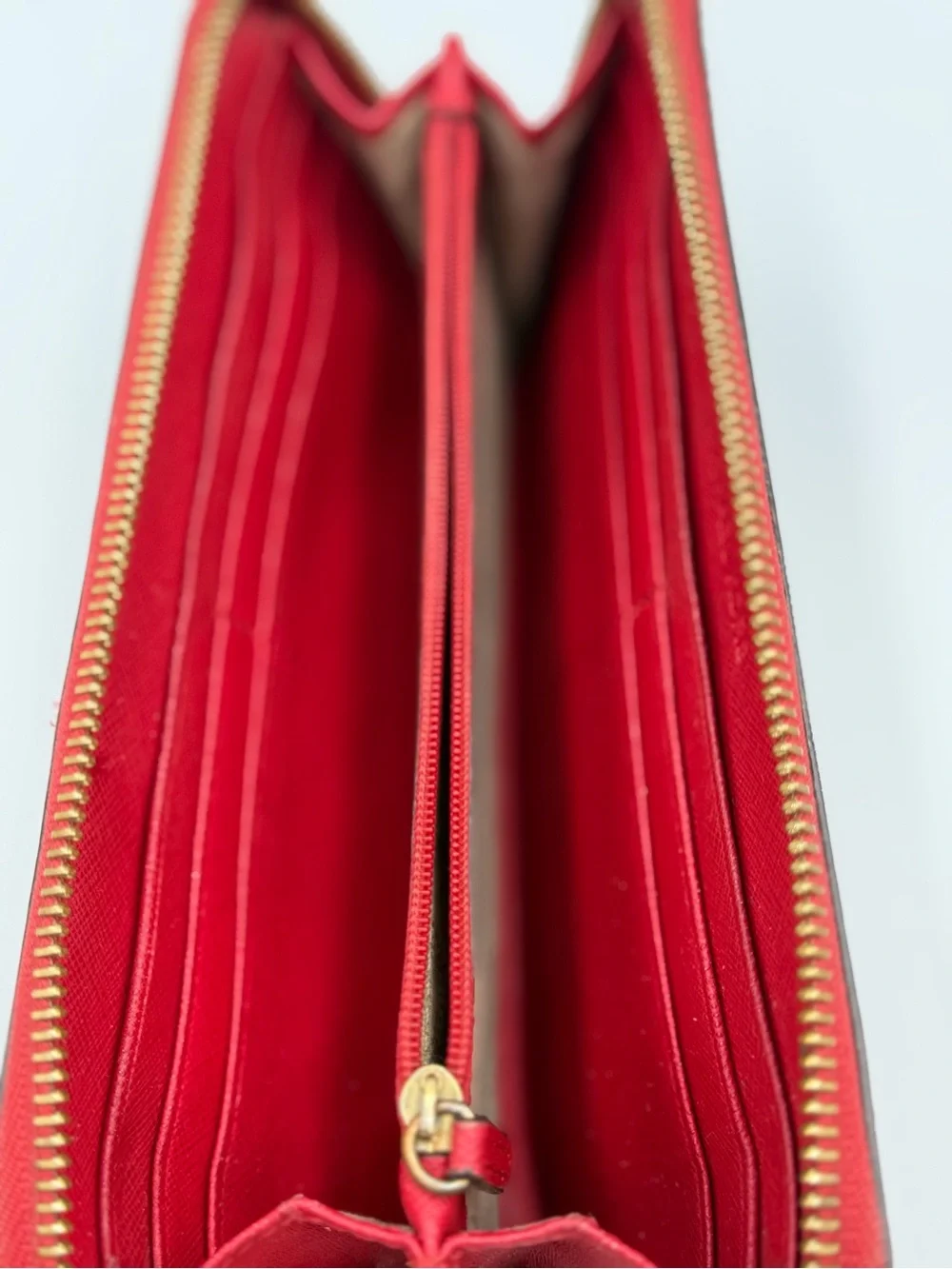 Michael Kors Red Saffiano Zip Wallet with Gold Logo